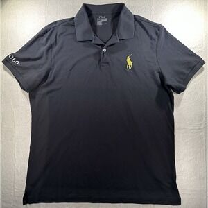 Polo Ralph Lauren Performance Black Big Pony Polo Shirt Men's Large Yellow Logo